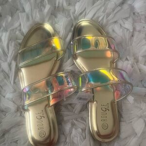 Rouge Helium Gold and Silver Sandals with Modern Slide Design